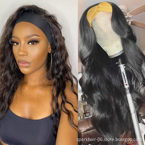 Glueless Headband Wigs Virgin Curly Human Hair Wig for Black Women Machine Made Wig Straight Hair Wholesale Price Vendors